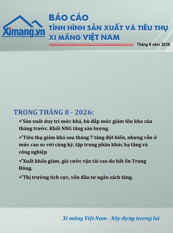 Phát hành Báo cáo sản xuất và tiêu thụ xi măng tháng 08/2026