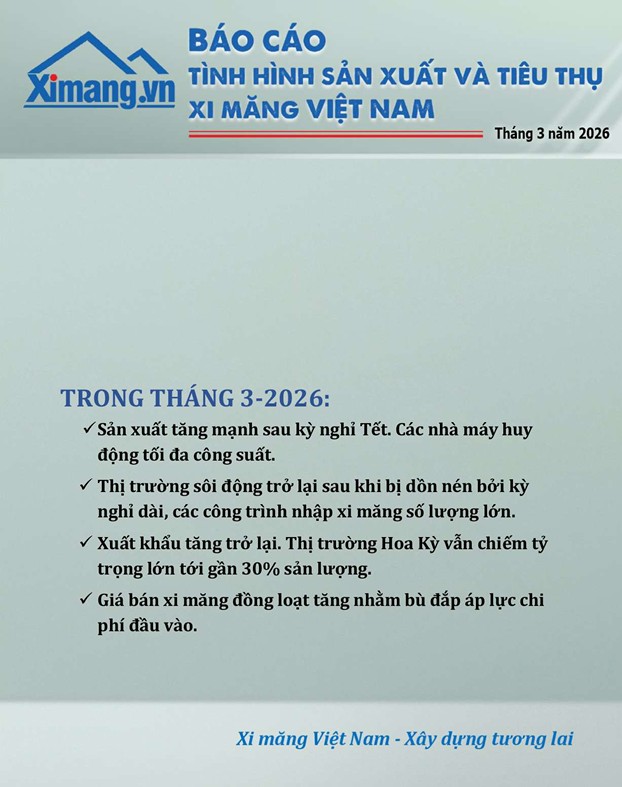 Ph&aacute;t h&agrave;nh B&aacute;o c&aacute;o sản xuất v&agrave; ti&ecirc;u thụ xi măng th&aacute;ng 03/2026