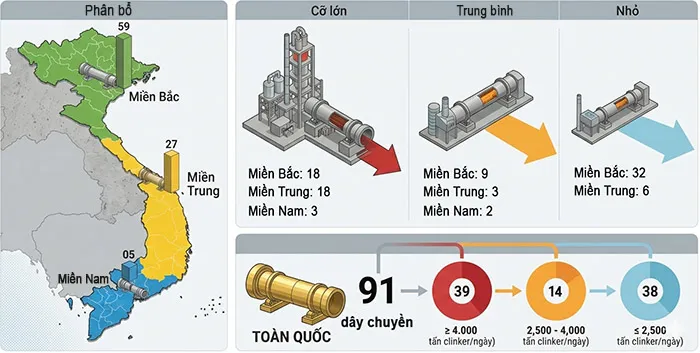 Công suất xi măng Việt Nam phân hóa rõ giữa các vùng sản xuất